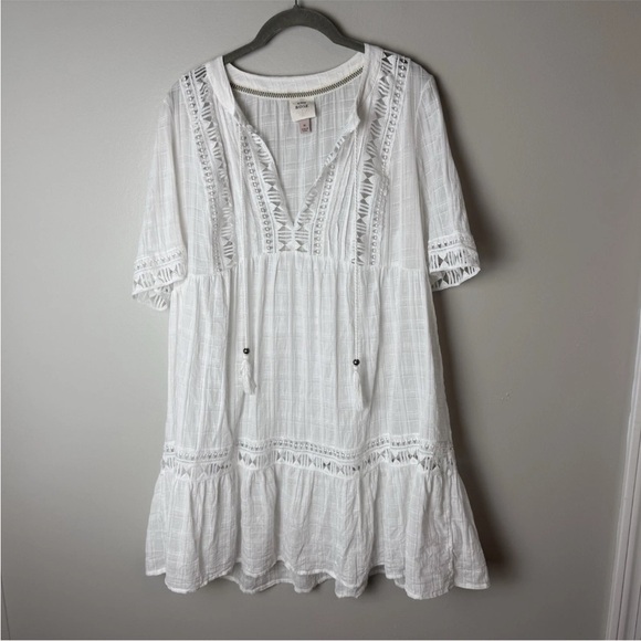 Knox Rose Dress Size Medium Short Sleeves Tassel Ties White Cotton Boho Casual - Picture 2 of 6